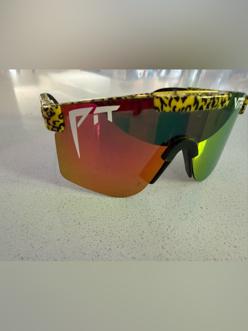 Pit Viper Kids Sunglasses Yellow Leopard Frame with Red/Green Mirrored Lens